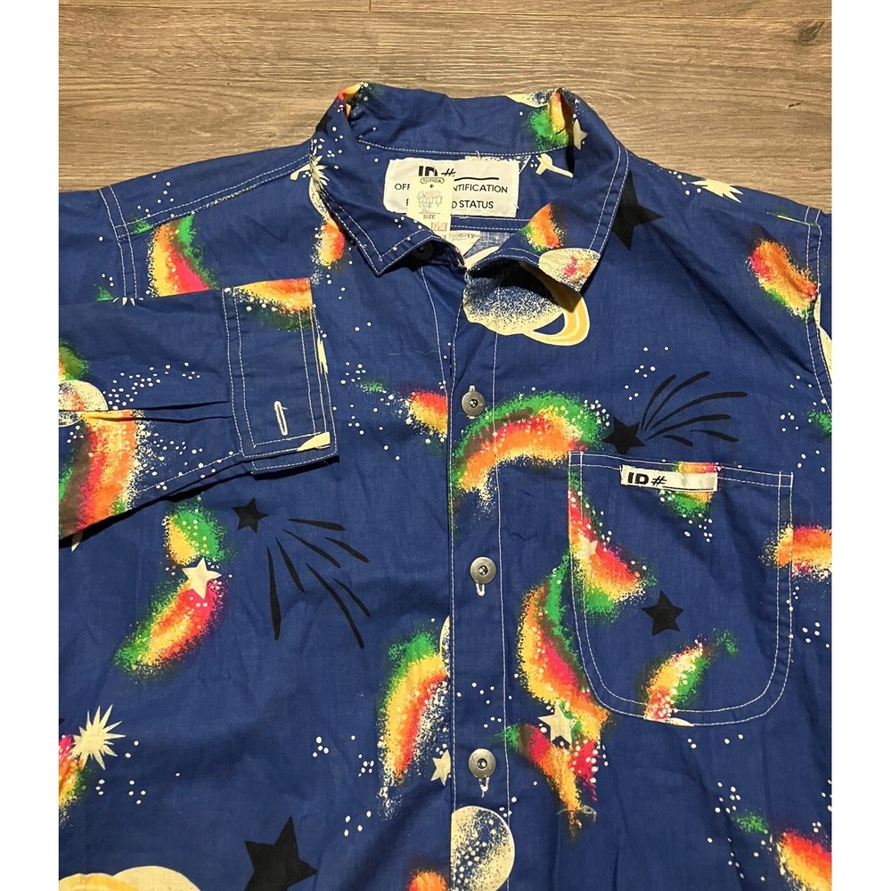Vintage 80s Official Identification Shirt Long Sleeve Button Up Space AOP NOS